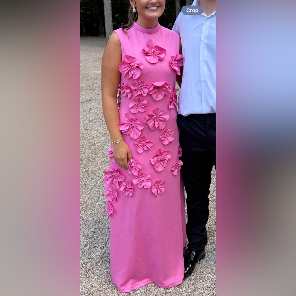 Fanci Floral Appliqué High Neck Maxi Pink dress; FancyD Boutique